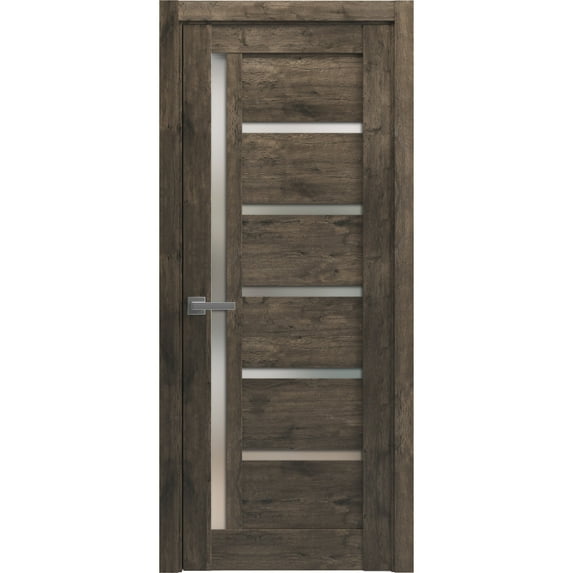 Solid French Door 30 x 96 inches | Quadro 4088 Cognac Oak with Frosted Glass | Single Regular Panel Frame Trims Handle | Bathroom Bedroom Sturdy Doors