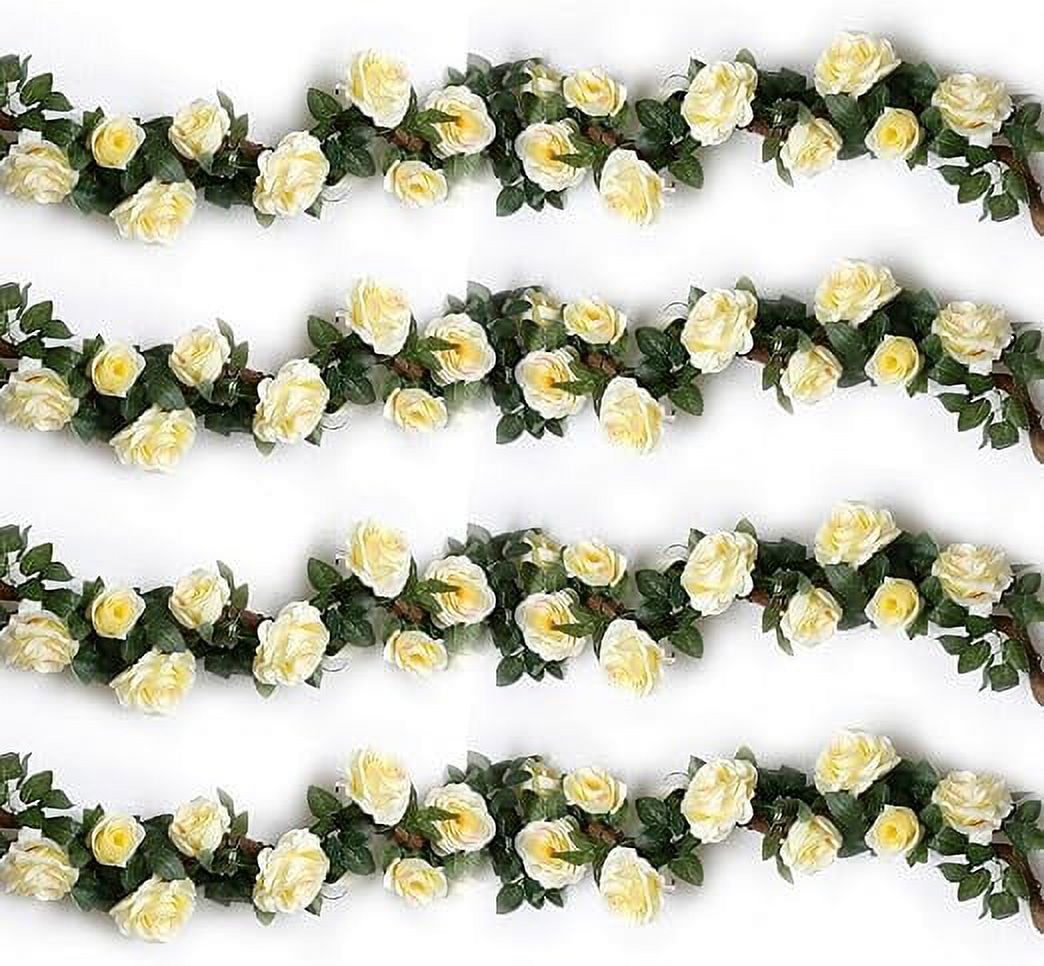 ReedCA 4PCS(28.8 FT) Artificial Rose Vines Fake Silk Flowers Rose Garlands Hanging Rose Ivy Plants for Wedding Home Office Arch Arrangement Decoration (red)
