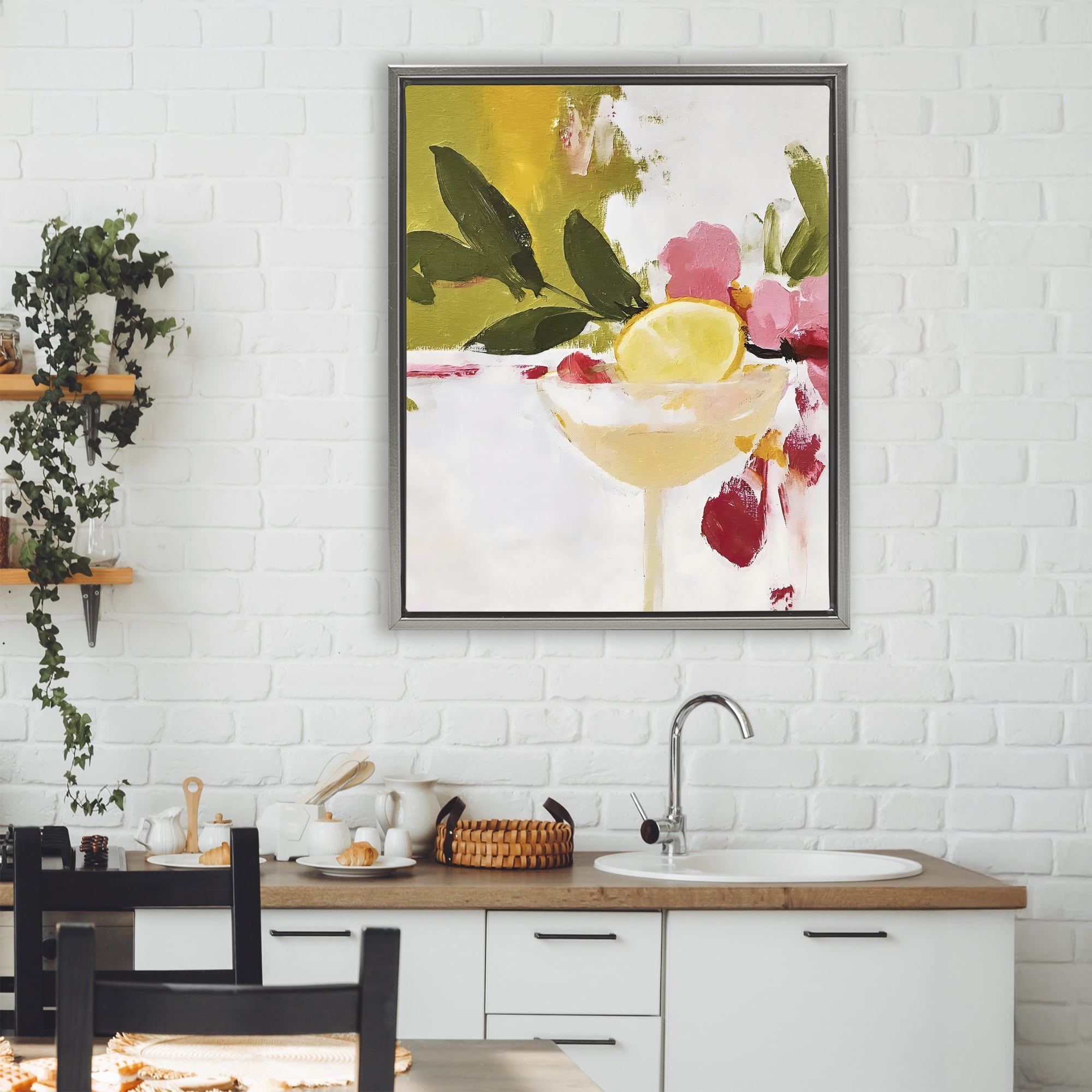 Stupell Industries Red & Pink with Lemons Gray Framed Floater Canvas Wall Art, design by Riley B