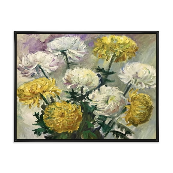 Designart 'Golden and White Daisies' Traditional Framed Canvas Wall Art Print