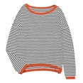 thumbnail image 4 of Baqcunre Women's Sweaters Women's Knitted Sweater Stripe Contrast Color Design Drop Shoulder Long Sleeve Pullover Casual Crewneck Sweatshirts Fall Outfits Women Trendy Grey XXL, 4 of 6