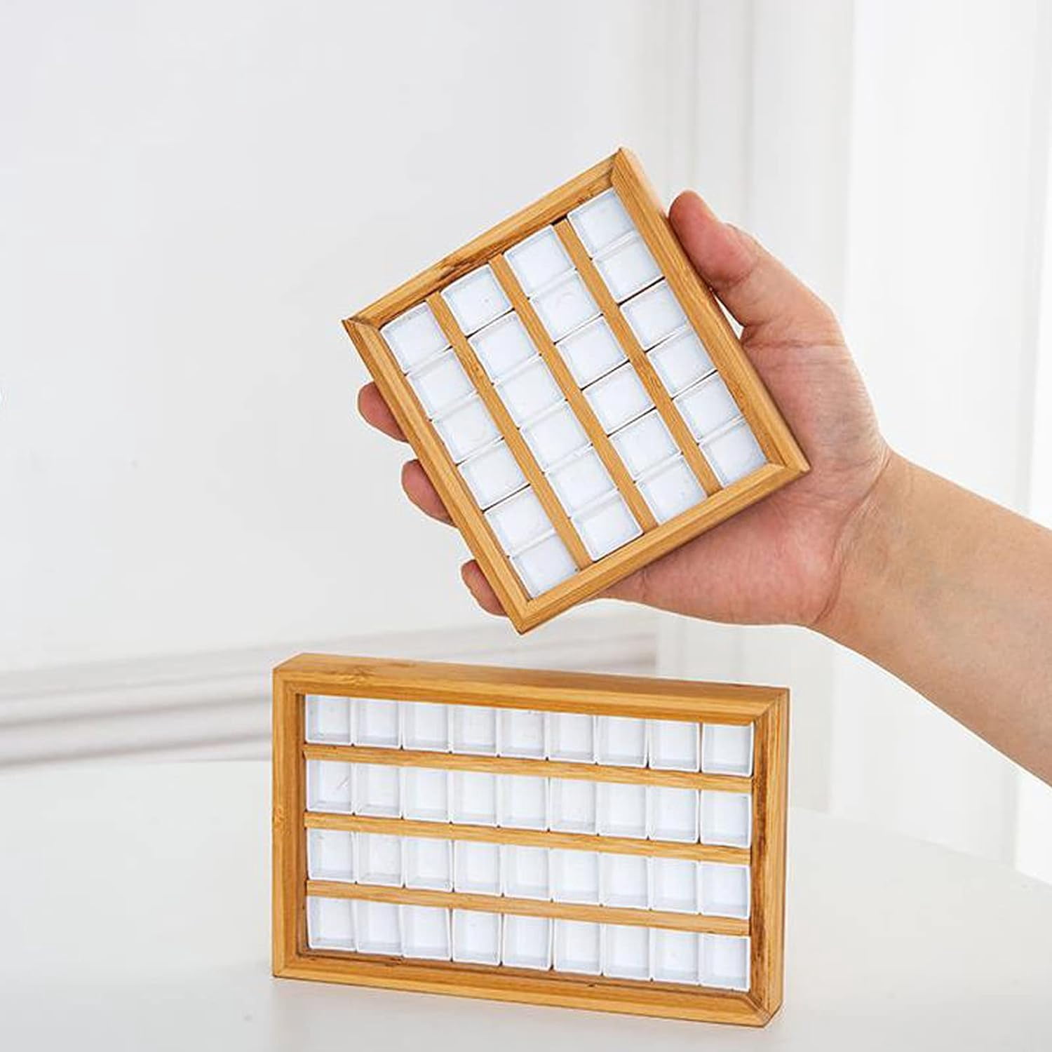 ABCISI 1 Piece 36 Grids Empty Watercolor Palette Box with Pull-Out Cover, Compartment Art Storage Case for Travel, Portable Design for Artists to Mix and Carry Watercolors Anywhere