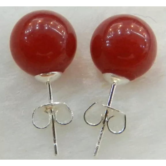 K-KED Wholesale 13 Colors 10mm Round Multicolor Jasper Delicate Jewelry Silver Stud Earrings-Red