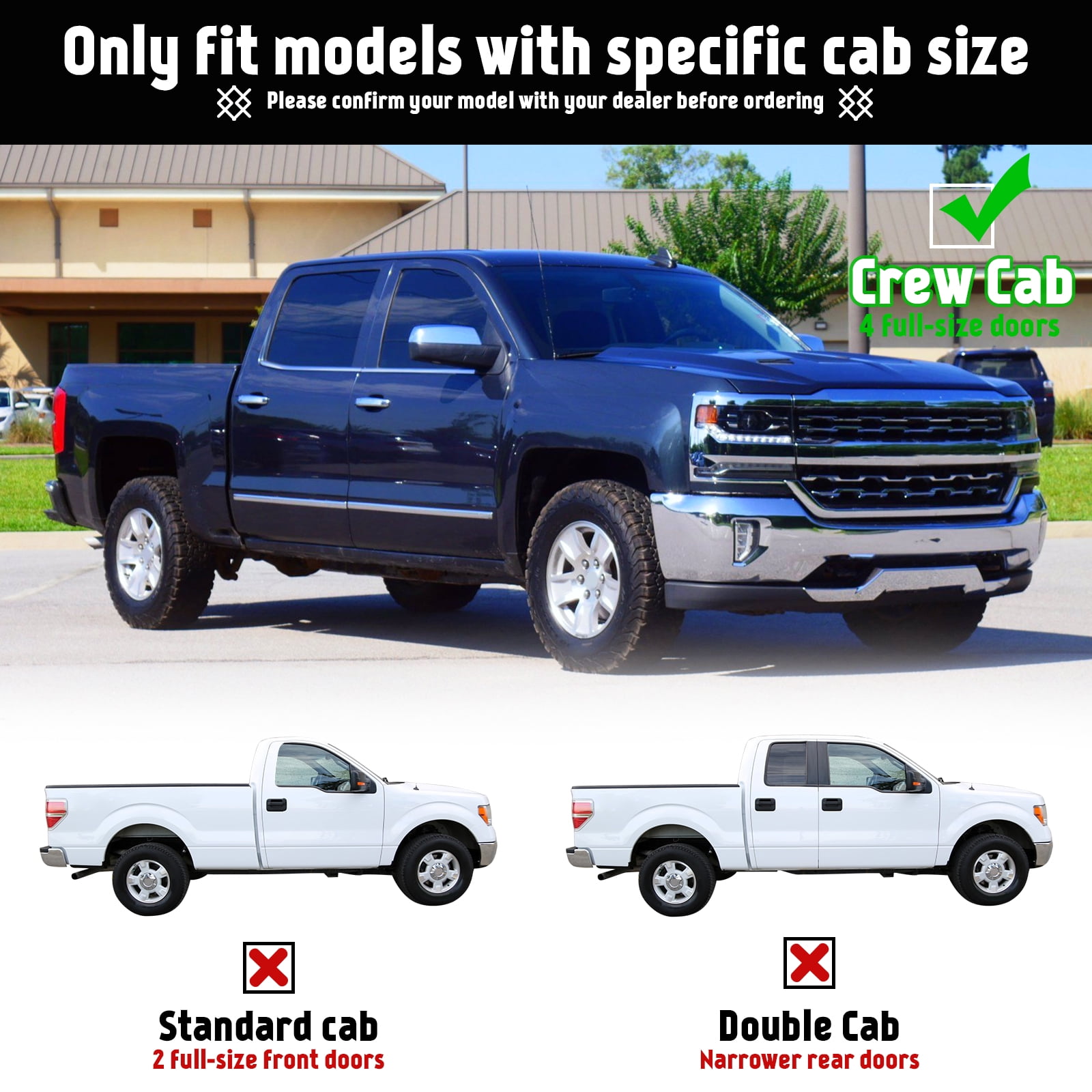 XTWEEX Running Boards Side Step Nerf Bar Fit 2007-2018 Chevy Silverado/GMC Sierra 1500, 2007-2019 2500HD 3500HD Crew Cab 6 inch Black Aluminum Alloy