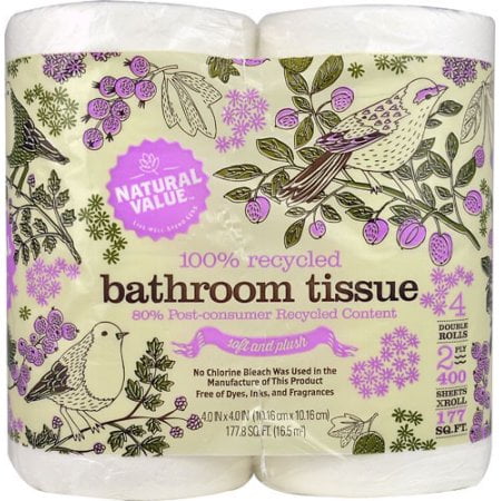 Natural Value 100% Recycled Bathroom Tissue, 400 2-Ply Sheets Per Roll ...