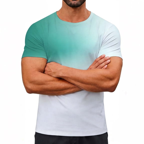 Fnnxeal Mens T-Shirts Casual Short Sleeve Crew Neck Summer Print Mint Green Shirts for Men Size 2XL