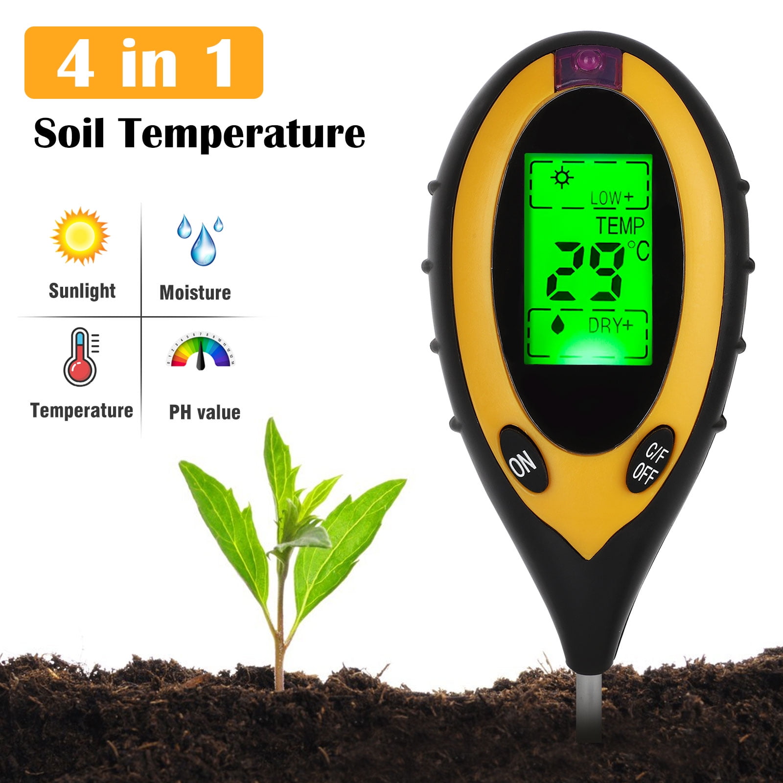 Soil Tester Gardening Tool Kits for Garden Plants Farm Indoor & Outdoor Plants Soil pH Meter Lawn 4 in 1 High-Precision LED Display Gardening Soil Tester with pH Value/Light/Moisture/Temperature Soil Tester Gardening Tool Kits for Garden Plants Farm Indoor & Outdoor Plants Soil pH Meter Lawn 4 in 1 High-Precision LED Display Gardening Soil Tester with pH Value/Light/Moisture/Temperature