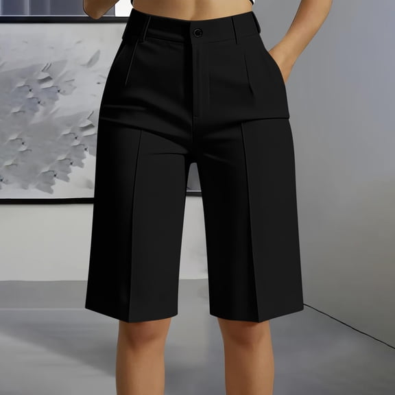 IYYVV Women's Golf Shorts with Pockets, High Waisted Summer Wide Leg Business Work Office Casual Dressy Pants with Pockets 2026 Black S