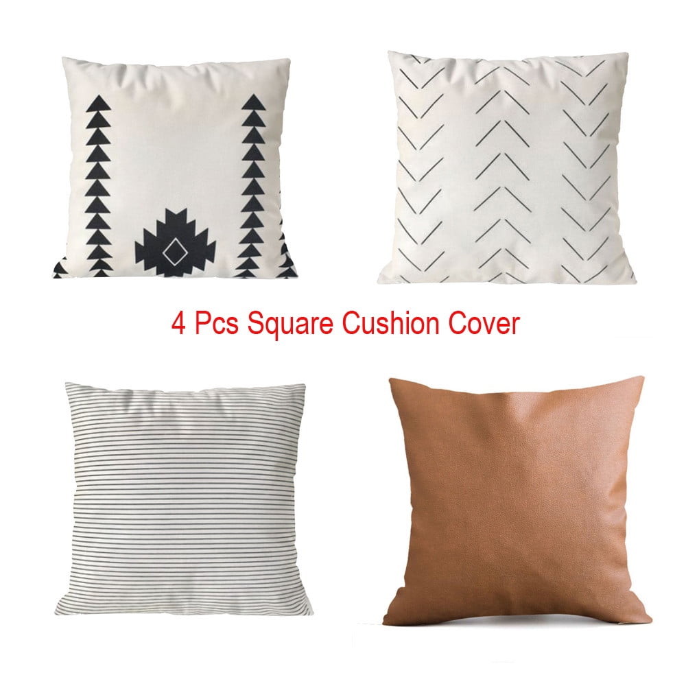4pcs Stripes Geometric Faux Leather, Decorative Leather Pillows
