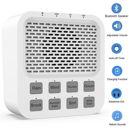 Rechargeable White Noise Machine w/ 8 Natural Soothing Sounds, 2000MAH Bluetooth Speaker Auto-Off Timer Noise Machine Sleeping Relaxation Sleep Sound Therapy Machine - Naptime Baby Adult Home
