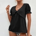 thumbnail image 2 of Camiseta informal para mujer, cuello en V sólido, bonita manga farol, jersey de manga corta, blusa, Tops Fridja  hjk6129, 2 of 6