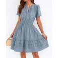 thumbnail image 2 of BTFBM Womens Spring Casual Mini Dresses Lightweight Short Sleeve V Neck Elastic Waist Cute Boho Beach Dress Pockets, 2 of 7