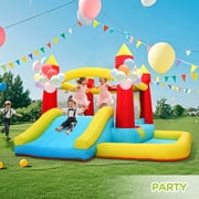 Toiyjofe Inflatable Bounce House with Slide & Ball Pit, Kids Bouncy Castle with Blower, Backyard Play Center for Kids 3-6, Indoor Outdoor Party Use