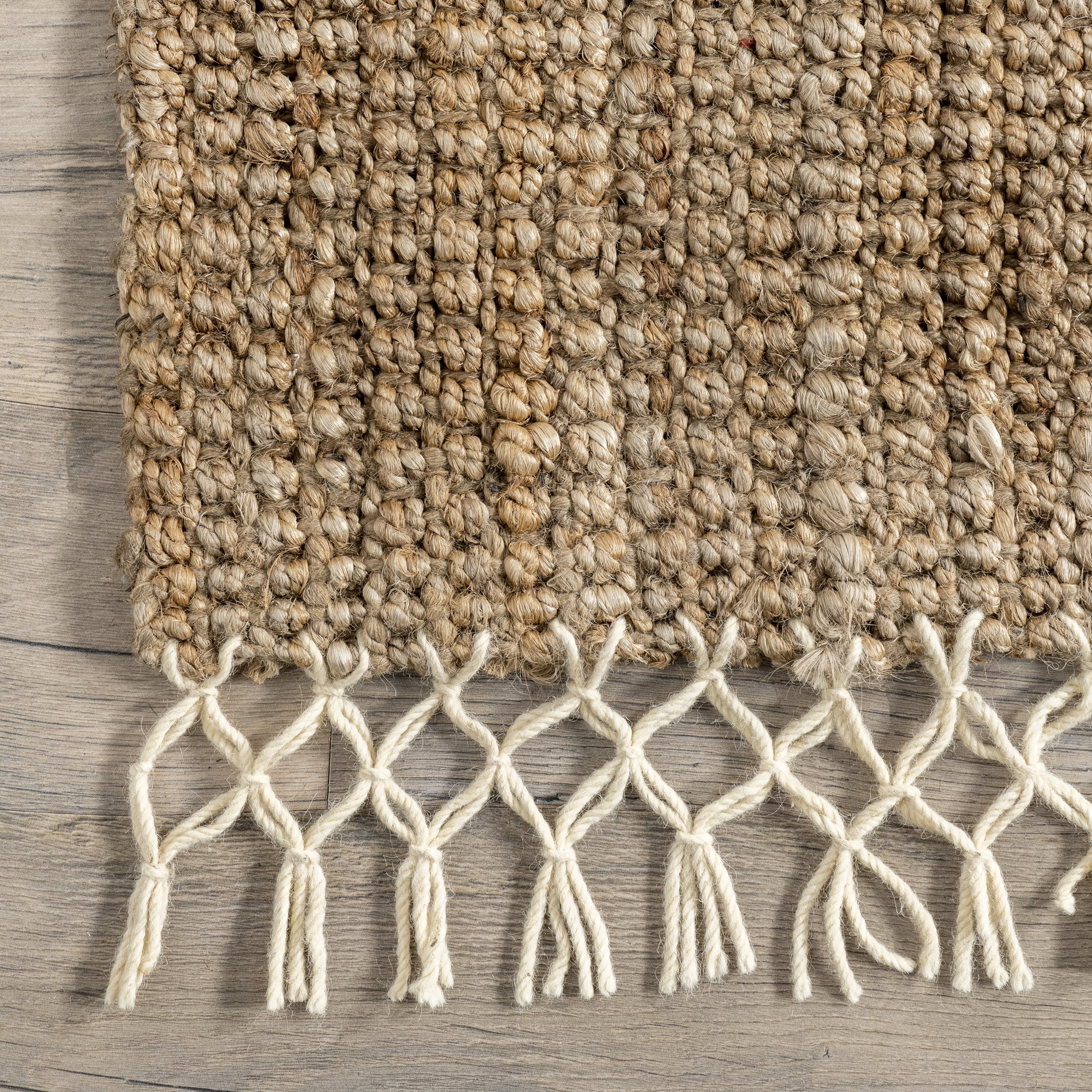 nuLOOM Raleigh Jute Tasseled Natural 3' x 5' Farmhouse Area Rug