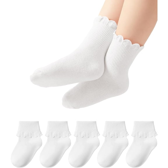 Formypet Toddler Girls Ruffle Dress Socks, Cotton Turn Cuff Frilly Socks for Babies and Little Girls