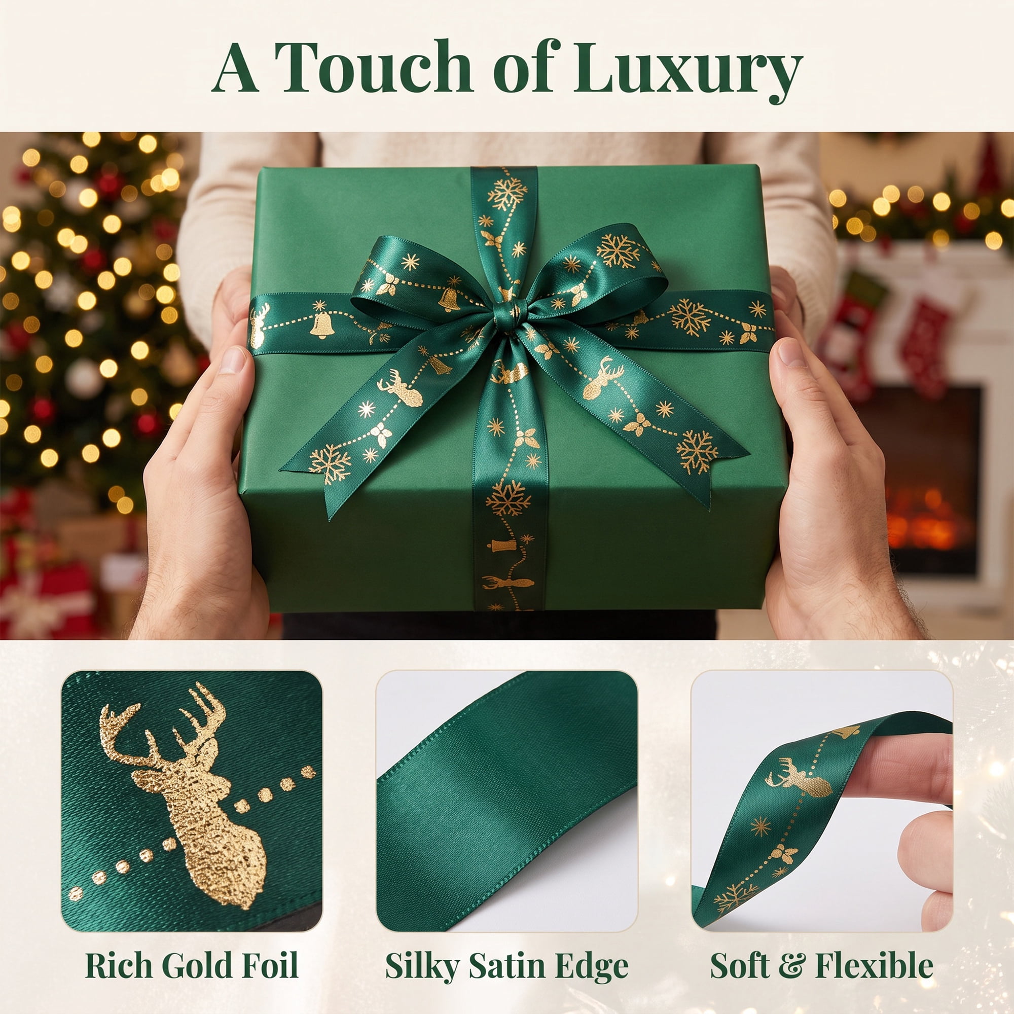 Unique Bargains Premium Fabric Ribbon for Gift Wrapping Green 5.5 Yard