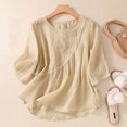 thumbnail image 3 of JFHHQ T-Shirt Col Rond Femme chandail-Over Uni Col Rond avec Manches 5/6 Cool Été Confortable Décontracté TG Beige, 3 of 3