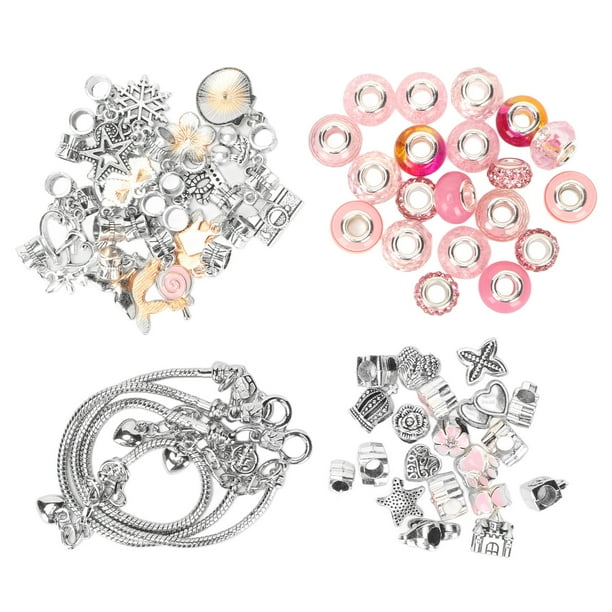 Kit de fabricación de pulseras, pulsera básica exquisita, colgante, cuentas grandes, cuentas de colores, conjunto de fabricación de joyas DIY, rosa