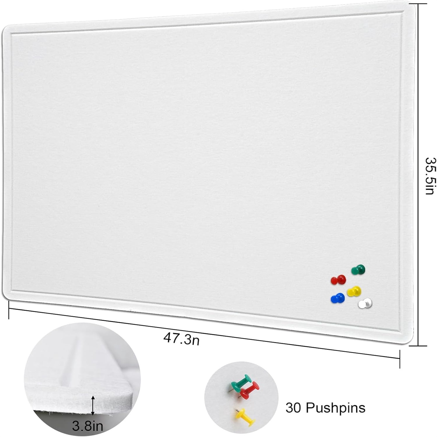 48 X 36 inches Felt Board Notice Pin Board,4' x 3' Cork Board Alternative for Wall, Self-Adhesive Vision Board Mood Board Foldable Photo Board with 30 Pushpin-Warm White