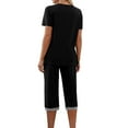 thumbnail image 5 of Zanvin Womens High Waisted Linen Capris Pants, Women's Short Sleeve V-Neck Top Cropped Pants Print Suit, Quickly Dried, Soft and Breathable, Black, XL, 5 of 8