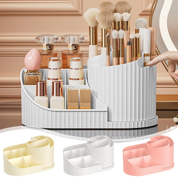 Lekihaqq Transparent Makeup Organizer Drawer Countertop Cosmetic Storage Box Desk Stationery Pen Holder Lipstick Brush Organizer for Vanity Dressing Table Plastic Beige