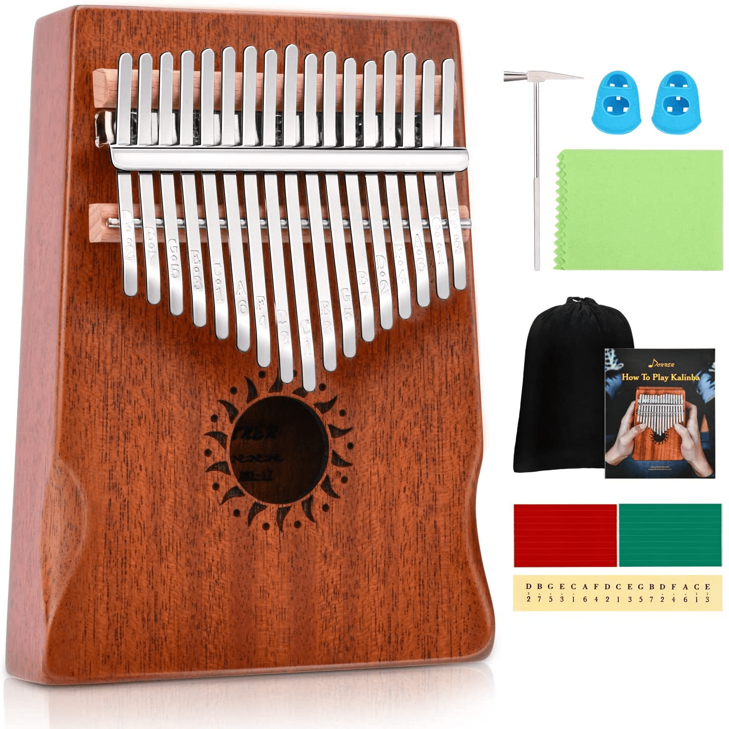 MAMG Kalimba 17 Keys Thumb Piano with Instrument Guide and Accessories Portable Mbira Finger Piano Gifts for kids and Adult Beginners Professional（Brown） 