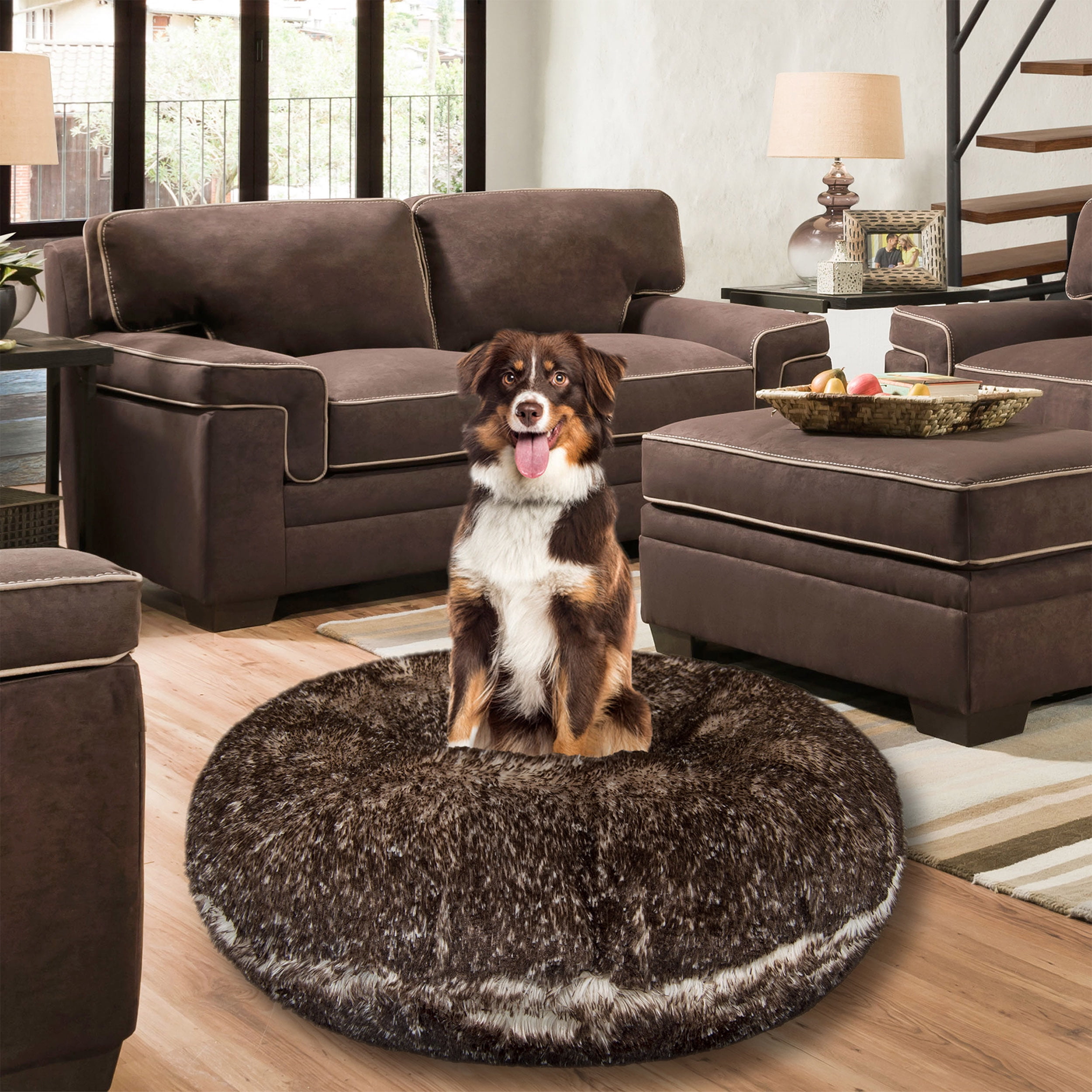 Bessie and Barnie Signature Frosted Beige Shag Extra Plush Faux Fur Bagel Pet/ Dog Bed