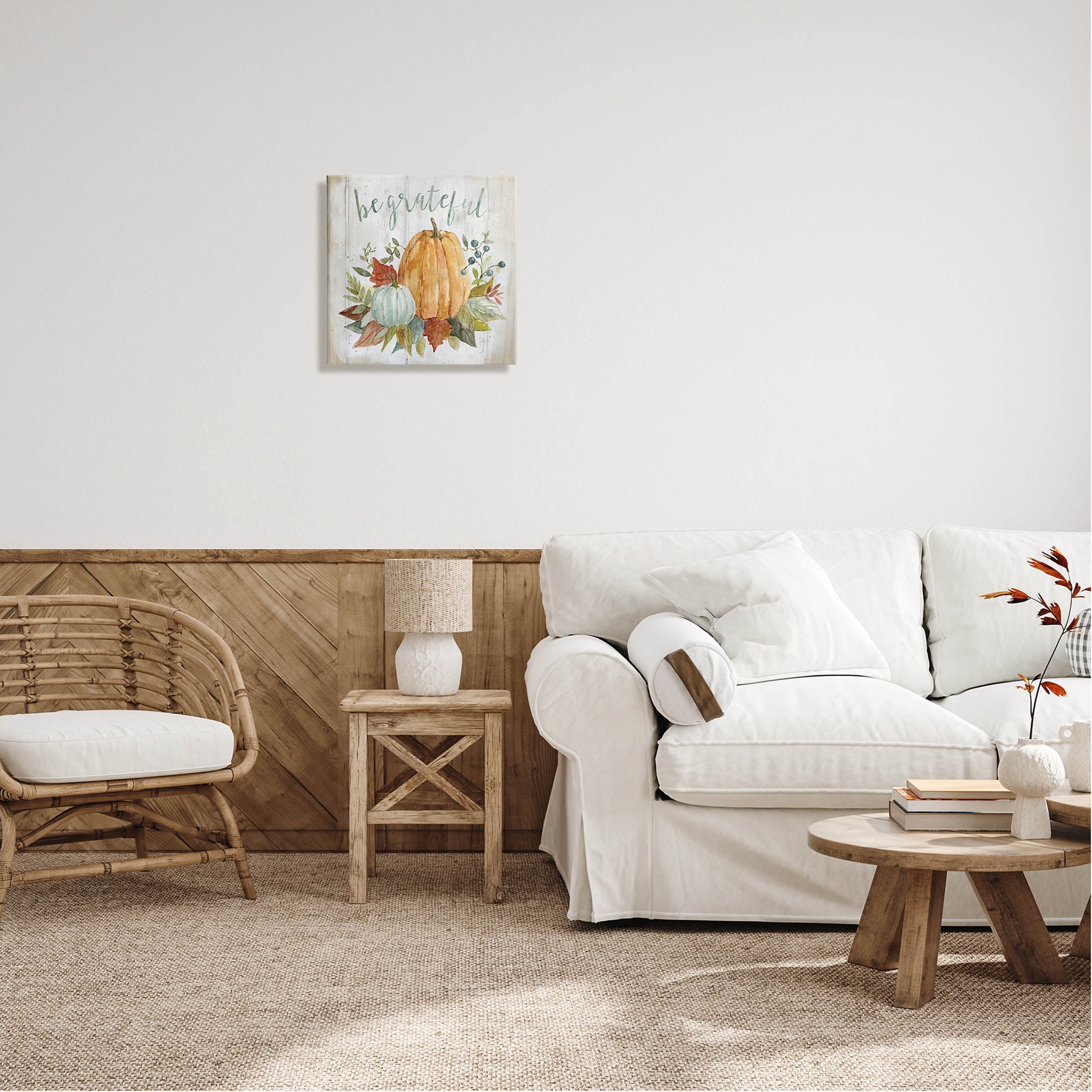 Stupell Industries Be Grateful Autumnal Botanicals Graphic Art Gallery Wrapped Canvas Print Wall Art, Design by Livi Finn