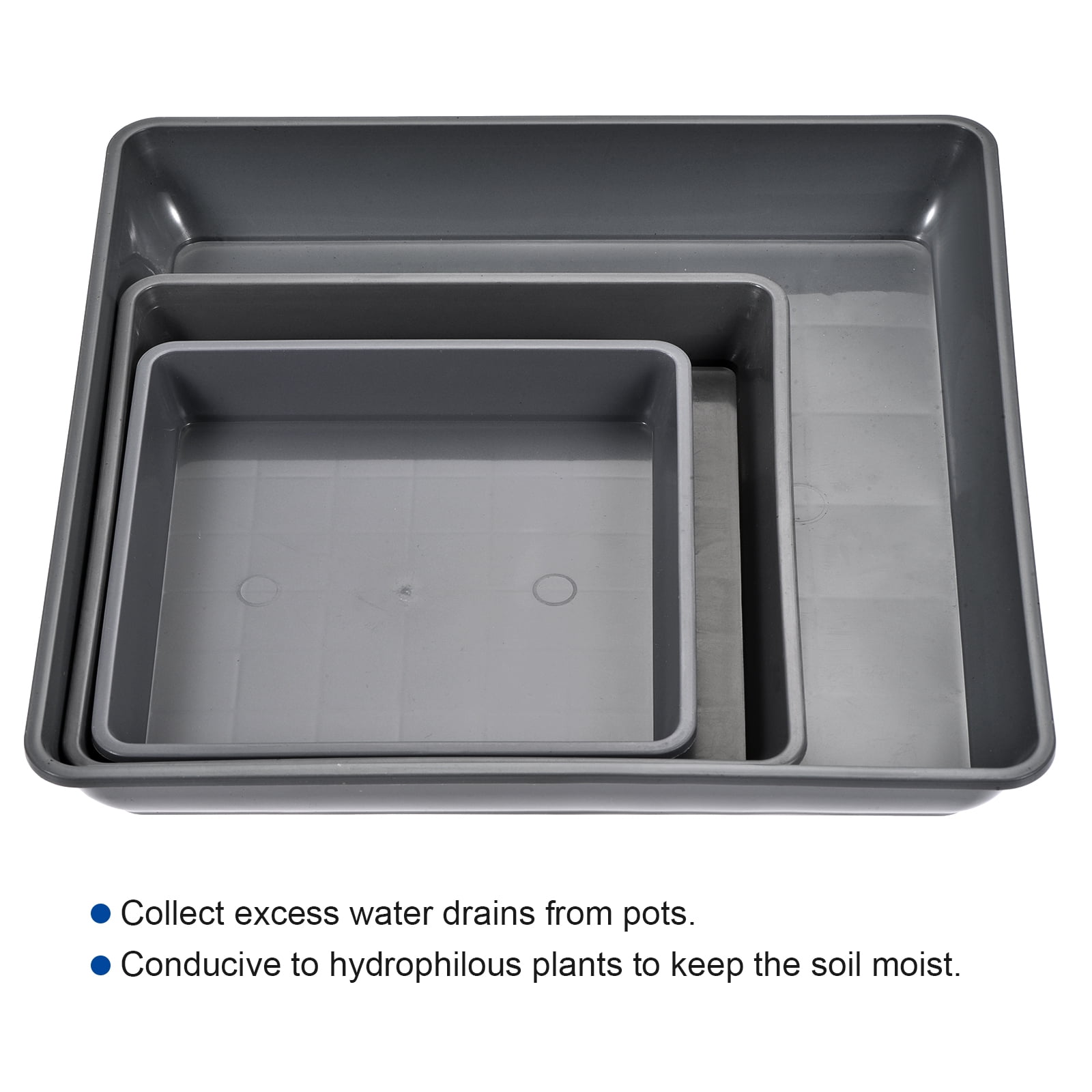 Uxcell 6" 7" 10" Plastic Square Plant Pot Saucer Flower Drip Tray, Gray 6in1 Set