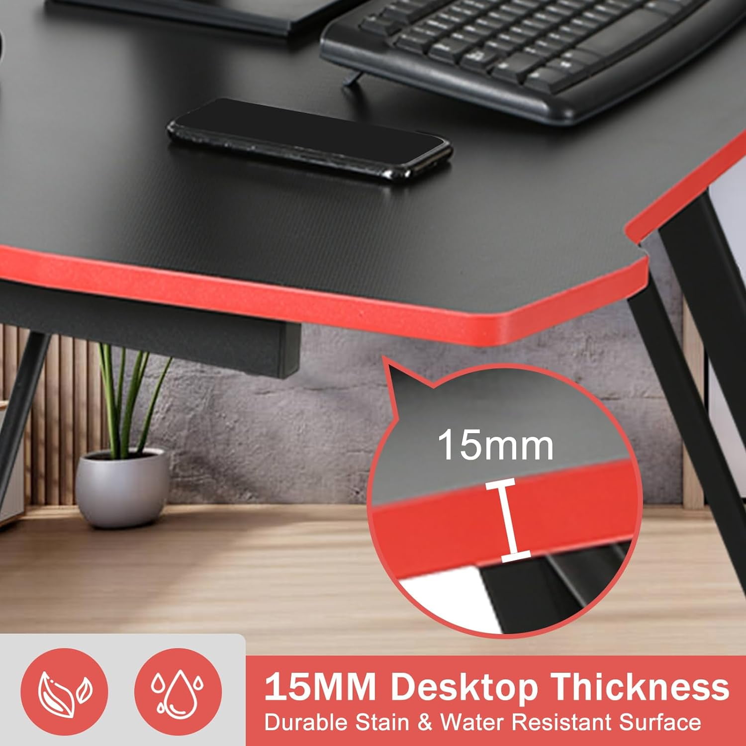 Dkelincs 47 inch Gaming Desk Z-Shaped Computer Desk Home Office Desk with Headphone Hook, Red