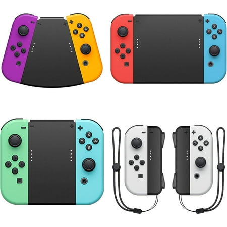 5 in 1 Hand Grip Connector for Nintendo Switch & OLED Joycons, Comfortable Game Handle Connector with Wrist Strap-Black