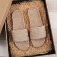 thumbnail image 7 of Samdudou Plus Size Slide Sandals for Women Woven Single Band Flat Slip On Shoes Braided Texture Jute Style Sole Minimalist Open Toe Footwear for Lounging, 7 of 7