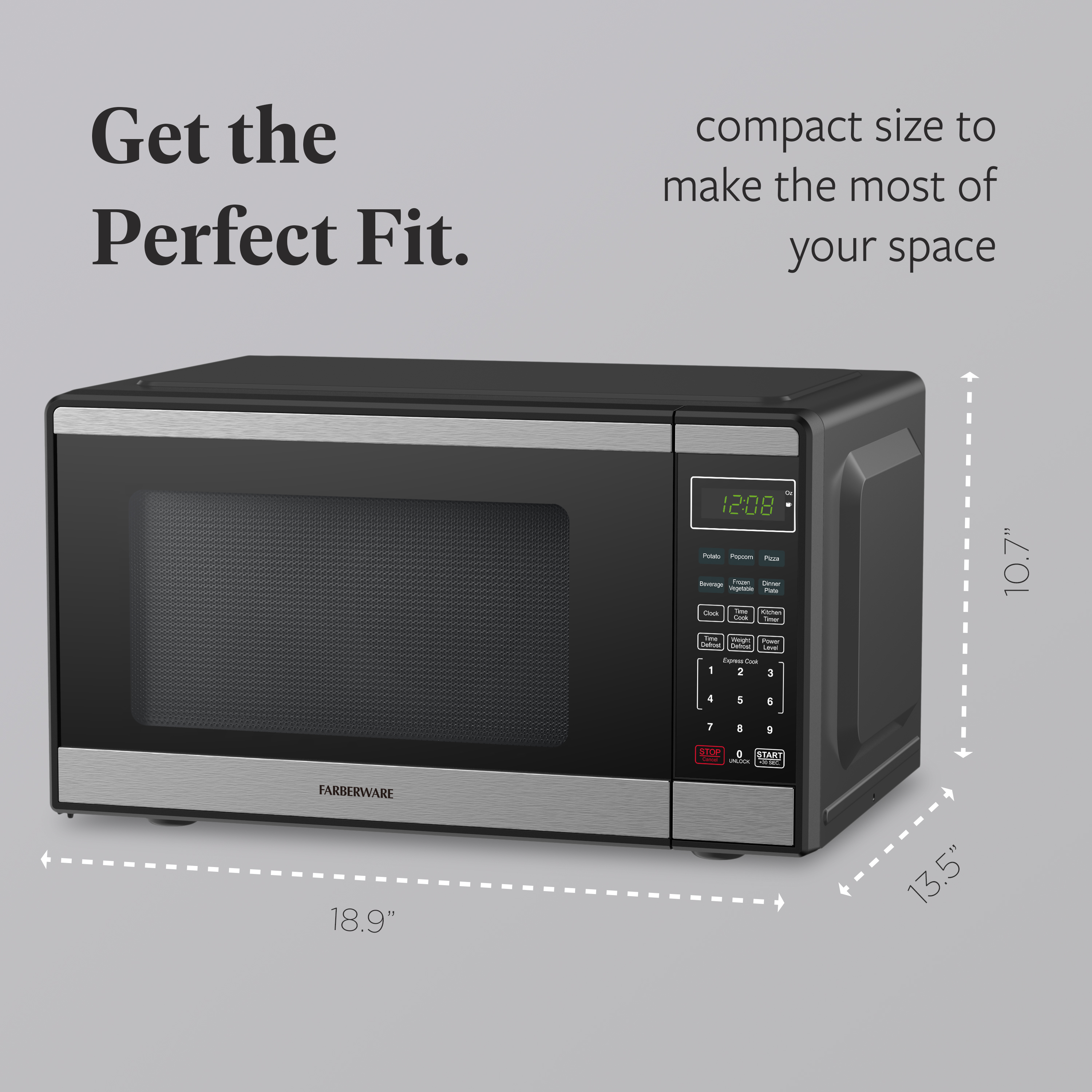 Farberware 0.9 cu ft Microwave Oven, 900W Countertop Microwave Oven with Auto Cook Menu, Black & Stainless Steel