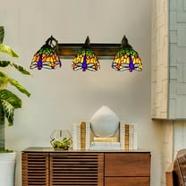 3-Head Tiffany Style Wall Light E27 Dragonfly Stained Glass Sconce for Home Garden Entryway