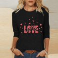 thumbnail image 2 of Red Heart 3/4 Sleeve Shirts for Womens Valentines Day Cute Basic Tee Casual Crewneck T-Shirts Tops, 2 of 4