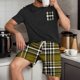 thumbnail image 5 of Mangas de Mano para Hombres Plaid Casual Home Sleepwear Manga Corta Cuello Redondo Top Y Pantalones Cortos Set, Algodón Poliéster Sala de Desgaste, 5 of 6
