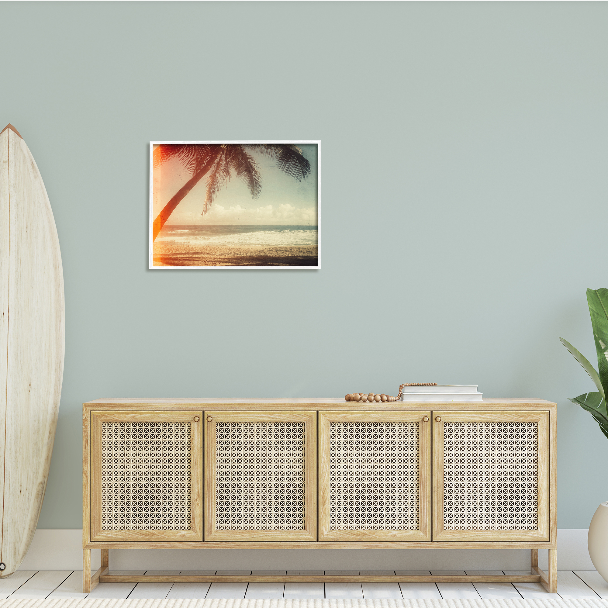 Stupell Indtries Vintage Sun Bleached Ocean Scene Hanging Palm Tree,30 x 24,Design by Acosta