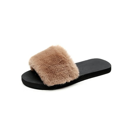 

Rockomi Ladies Cozy Fuzzy Slippers Comfort Winter Warm Plush Slipper Home Breathable Slip On Brown 4.5