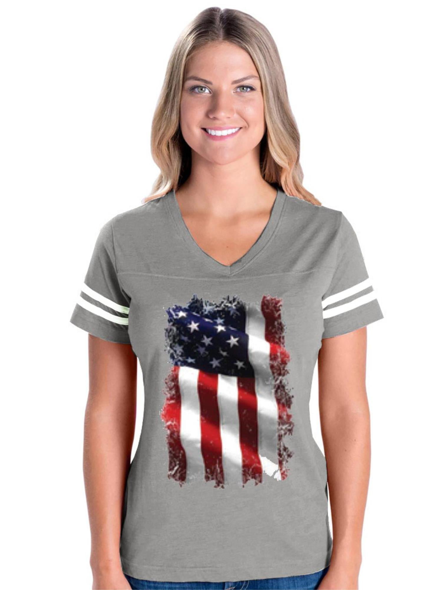 Womens American Flag 4th of July Football V-Neck T-Shirt - Walmart.com