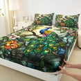thumbnail image 3 of jejeloiu Green Peacock Twin Sheet Sets,Zoo Animal Twin Fitted Sheet,Colorful Flower Floral Flat Sheet For Girls,Luxury Bedroom Decor,3-Piece, 3 of 7