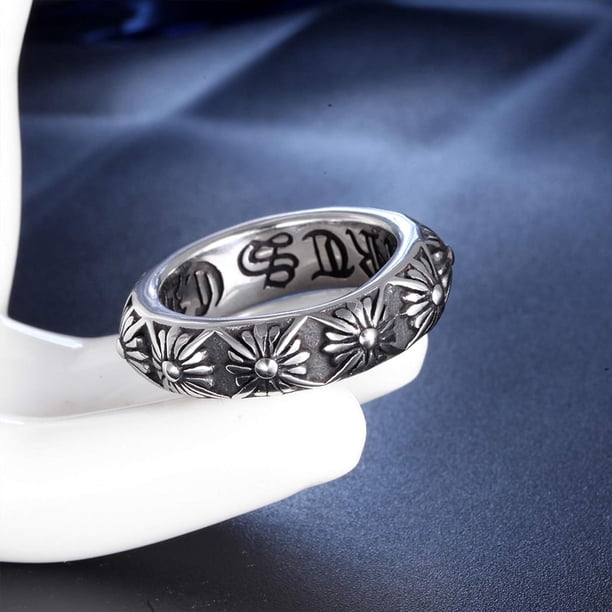 HAHDAXIA Stainless Steel Cross Flower Ring Punk Rock Chrome Hearts