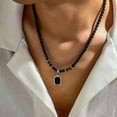 thumbnail image 4 of HOOUN 1pc Men's Creative Natural Tiger Eye Black Bead Necklace Stainless Male Gift-Black, 4 of 9