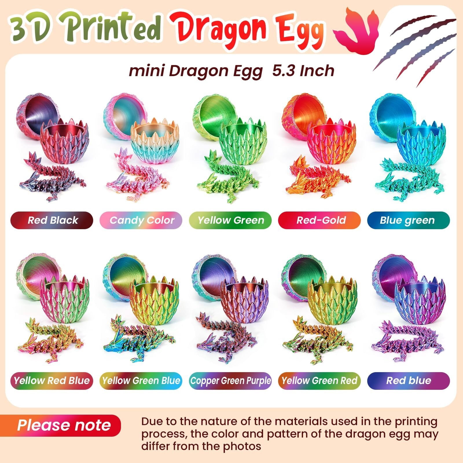 3D Printed Dragon Eggs  4PCS Articulated Dragon , Mystery 3D Fidget Dinosaur Eggs Set for & Adults, Fantasy Desk Decor & Collectible Gifts