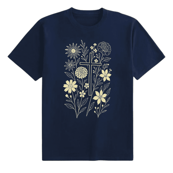 Floral Cross T Shirt, Christian Faith Graphic Tee, Religious Flower Tshirt, Inspirational Church Gift for Men and Women
