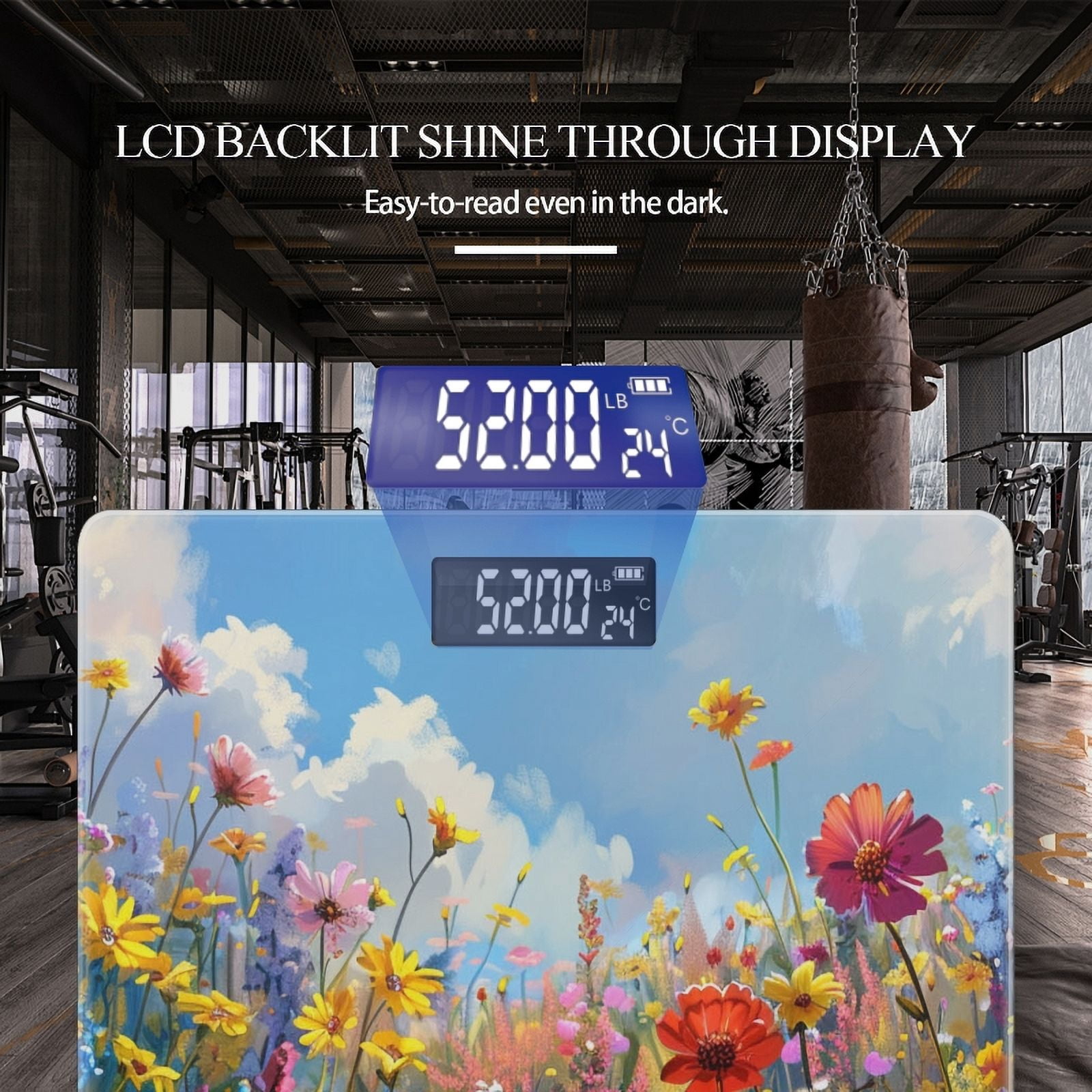 High Precision Body Weight Scale Smart Bathroom Scales with Large LCD Display(400lbs),Decorative for Bedroom-Vibrant Field Of Wildflowers With Colorful Daisies And Bluebells