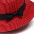 thumbnail image 5 of Women's Straw Boater Sun Hats, Flat Top Wide Brim Sun Hat with Black Bow Ribbon, Foldable Beach Hat for Daily Outdoor, 5 of 5
