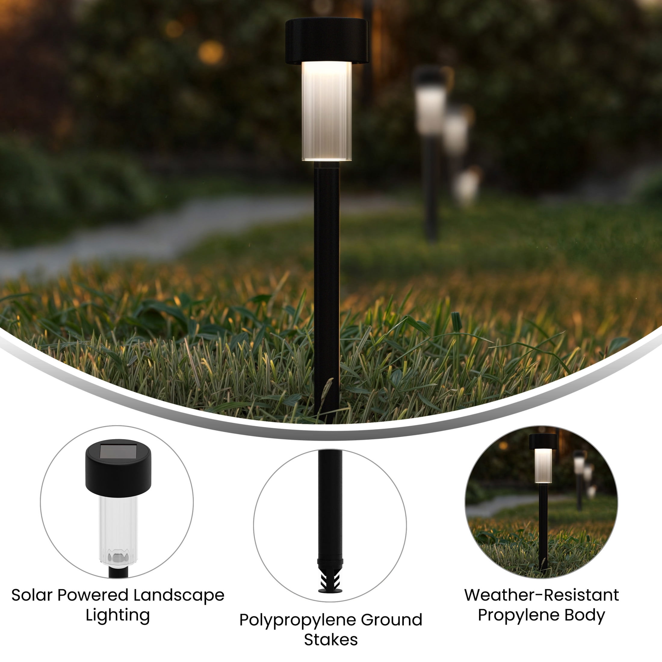 Emma + Oliver 12 Pack Black Solar LED Outdoor Lights, Solar Powered Landscape Lighting for Pathway, Garden, Patio, Driveway & Yard