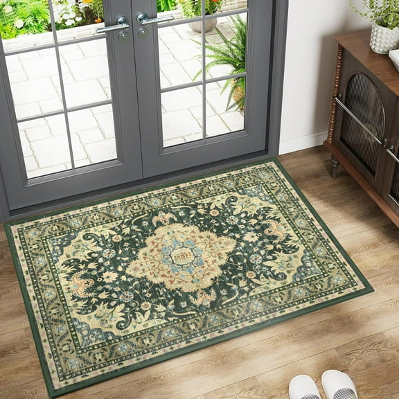 Ultrug Vintage Rugs Soft Accent Area Rug Retro Distressed Medallion Carpet for Bedroom Living Room Home Decor,2'x3',Green