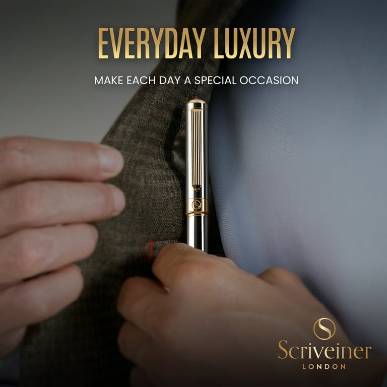 Scriveiner Silver Luxury Fountain Pen - 24K Gold Finished with Schmidt 18K  Gilded Nib, Perfect Gift Set - Walmart.com