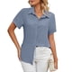 thumbnail image 1 of Camisa de trabajo de manga corta de color puro, informal, con botones y transpirable para mujer, 1 of 7